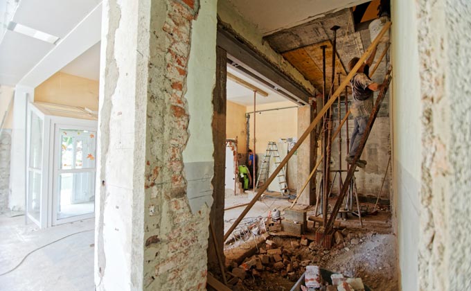 Demolishing a wall inside a house